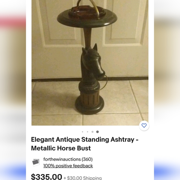 Elegant Antique Standing Ashtray - Metallic Horse Bust - Picture 2 of 4